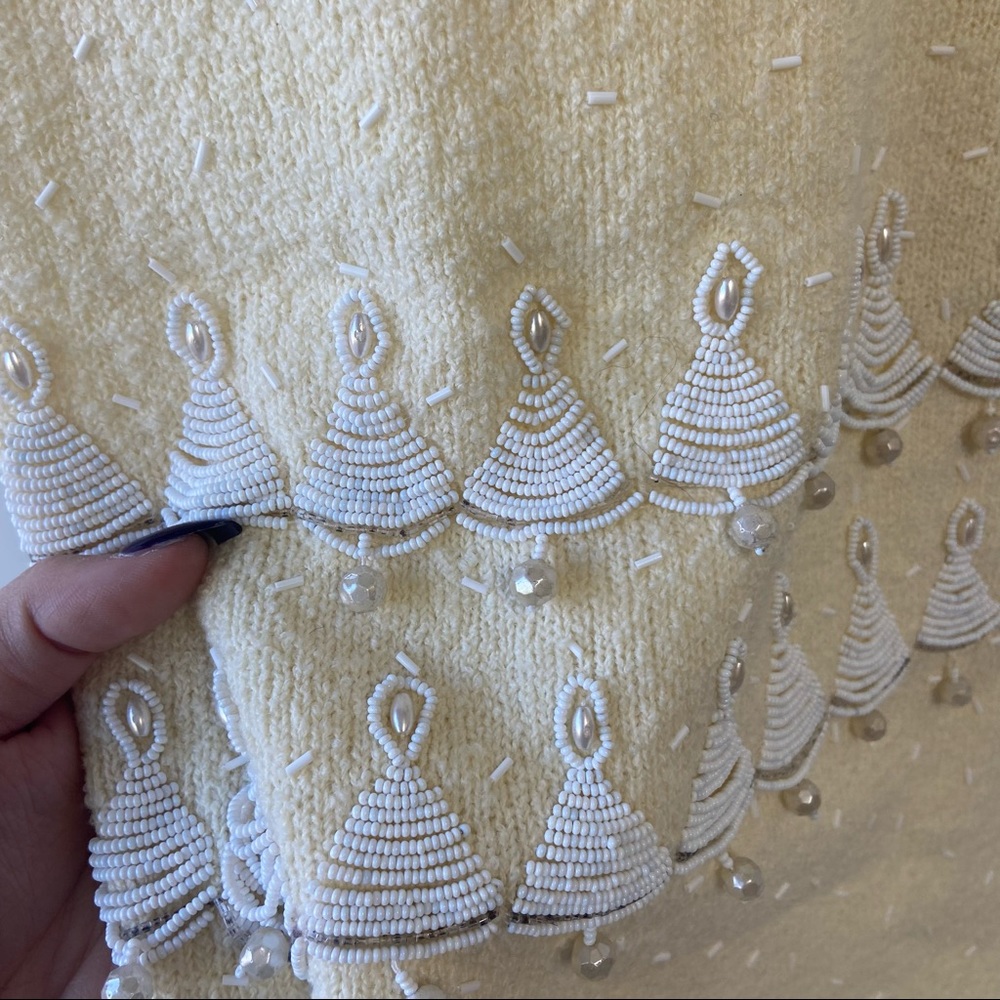 SOLD vintage wool beaded ivory low cut back sleeveless shift dress - Picture 6 of 7